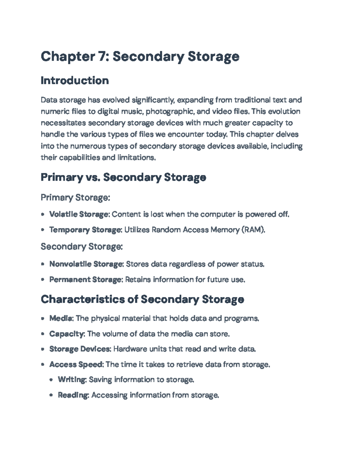 Chapter 7: Comprehensive Overview of Secondary Storage Technologies (IT ...