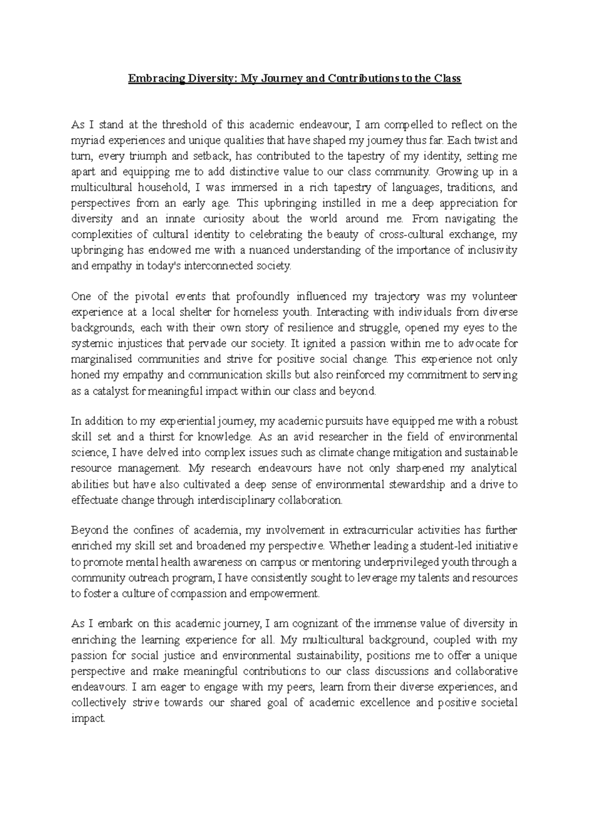 Essay UNT - plnvytdjhctrsrwstrgrdtr6 - Embracing Diversity: My Journey ...