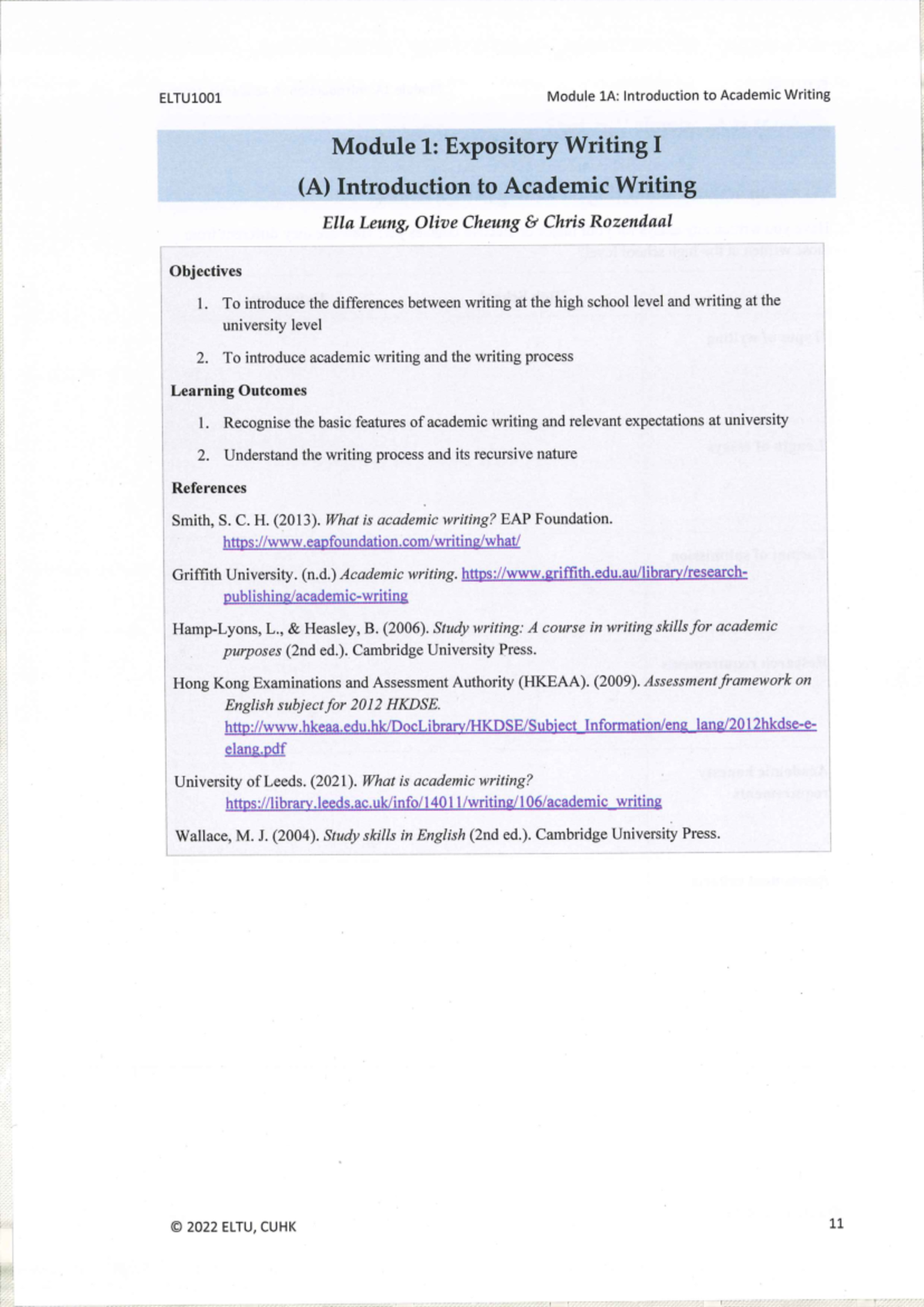 M1 - Classwork - ELTU1001 Module 1A: Introduction to Academic Writing ...