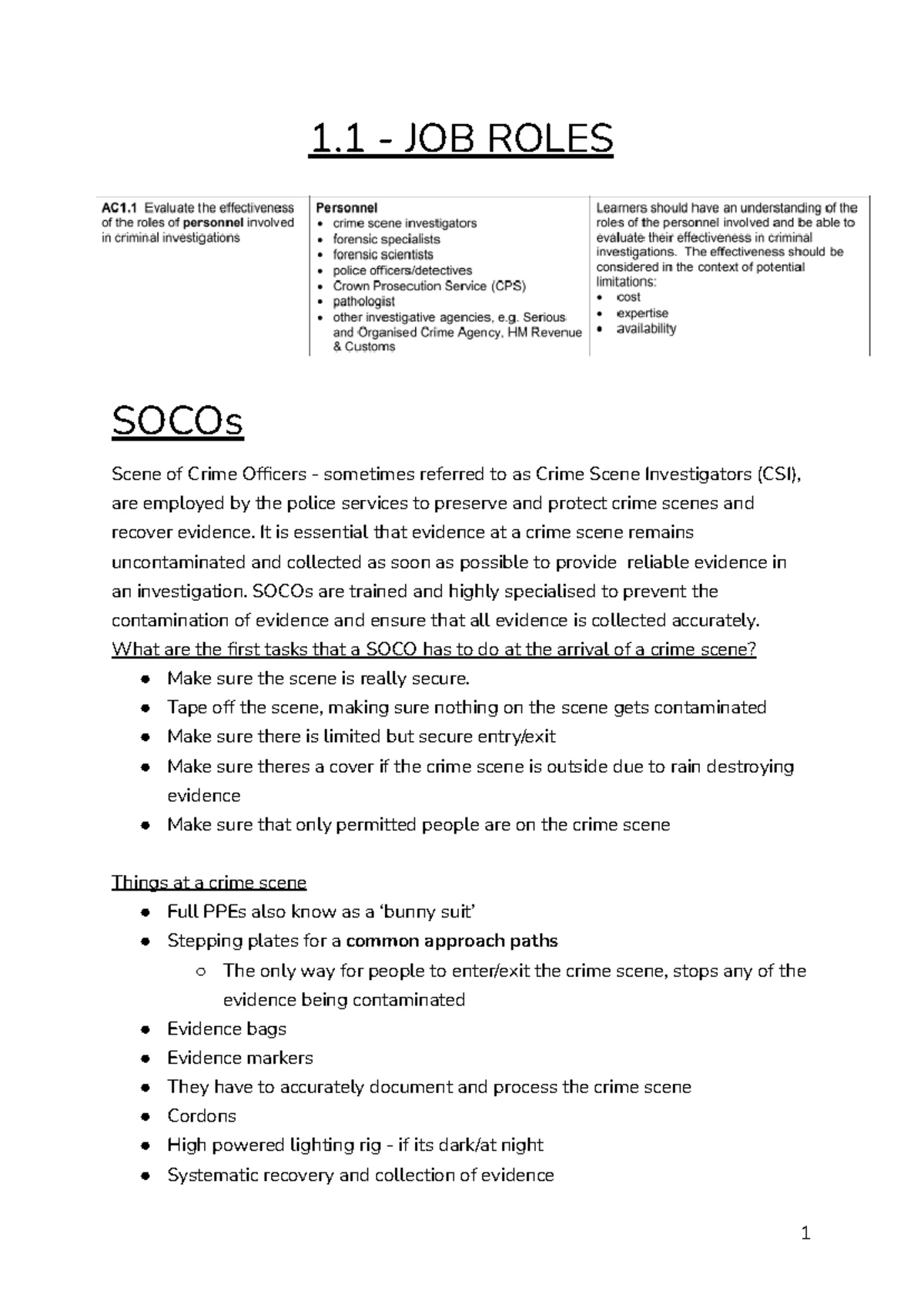 Criminology UNIT 3: Roles, Techniques, and Case Studies in Crime Scene ...