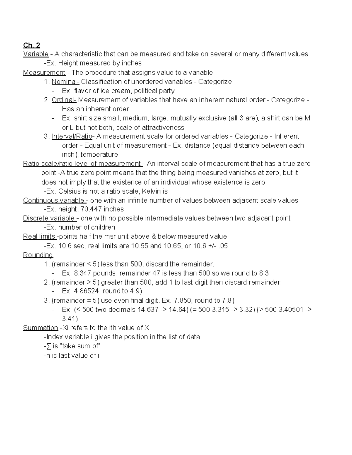PSY210 Statistics Ch. 2: Key Points on Variables & Measurements - Studocu