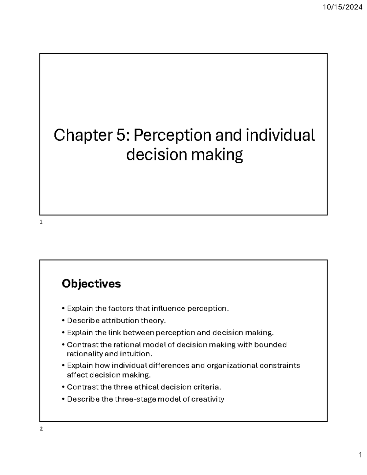 Chapter 5 - Perception & Decision Making (15.10.2024) - Studocu