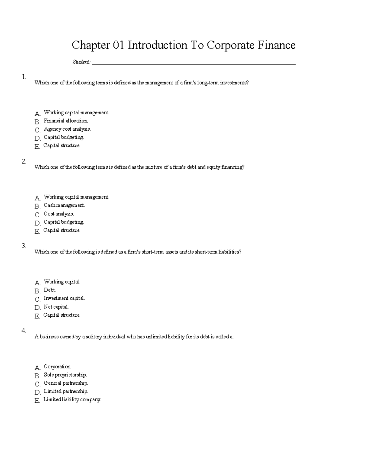 Chapter 01: Intro to Corporate Finance - Key Concepts and Terms - Studocu