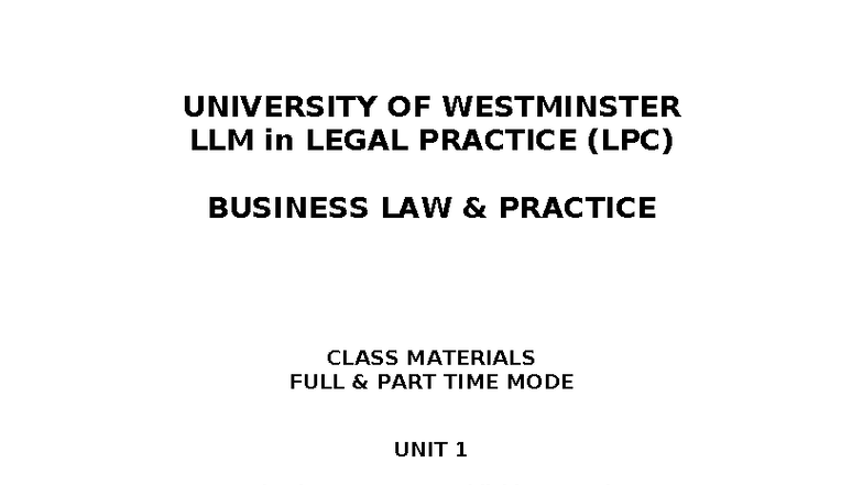 LLM LPC BLP Unit 1 Session Plan: Establishing a Business in the UK ...