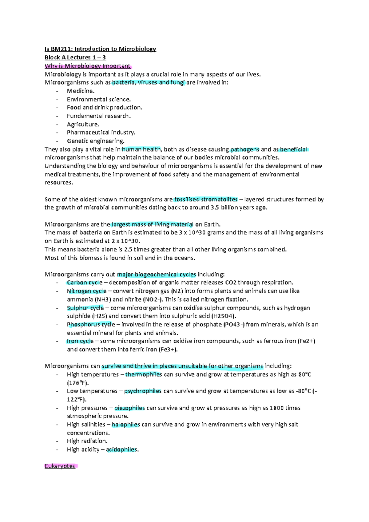 BM211 Introduction to Microbiology - Microorganisms such as bacteria ...