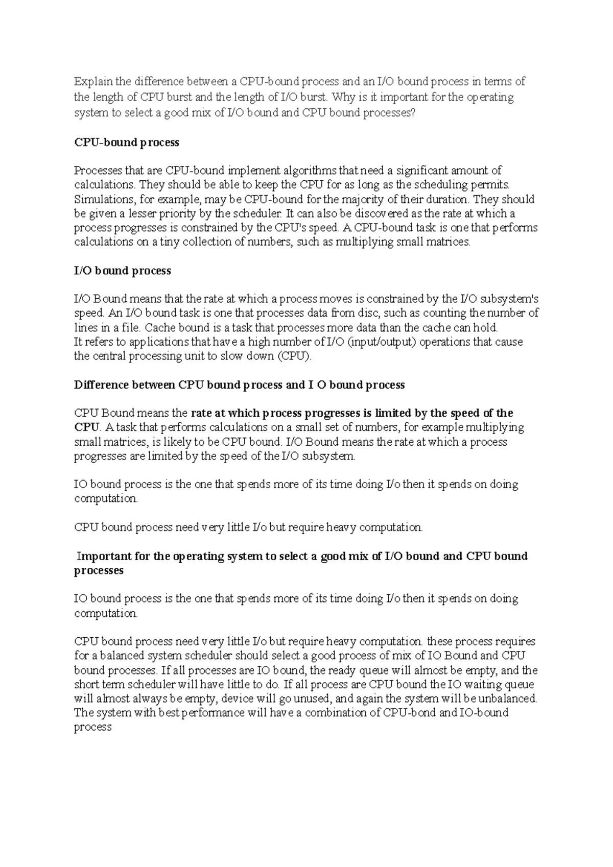 CPU vs I/O Bound Processes: Understanding Bursts and Scheduling - Studocu