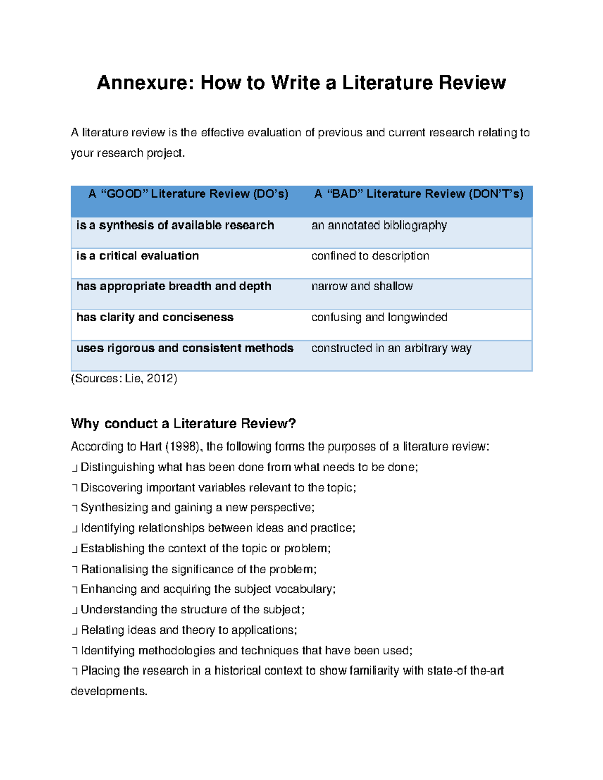 ENG 301: How to Write a Comprehensive Literature Review - Studocu