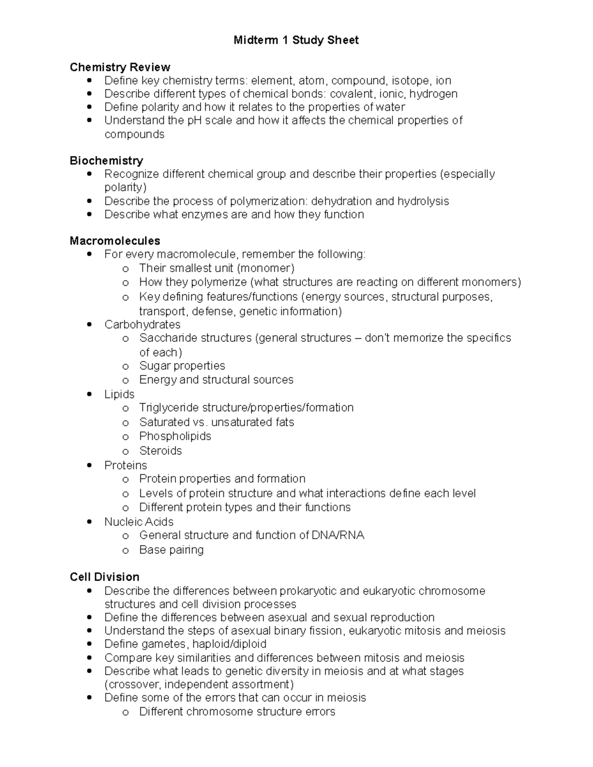Midterm 1 Study Sheet - Midterm 1 Study Sheet Chemistry Review Define ...