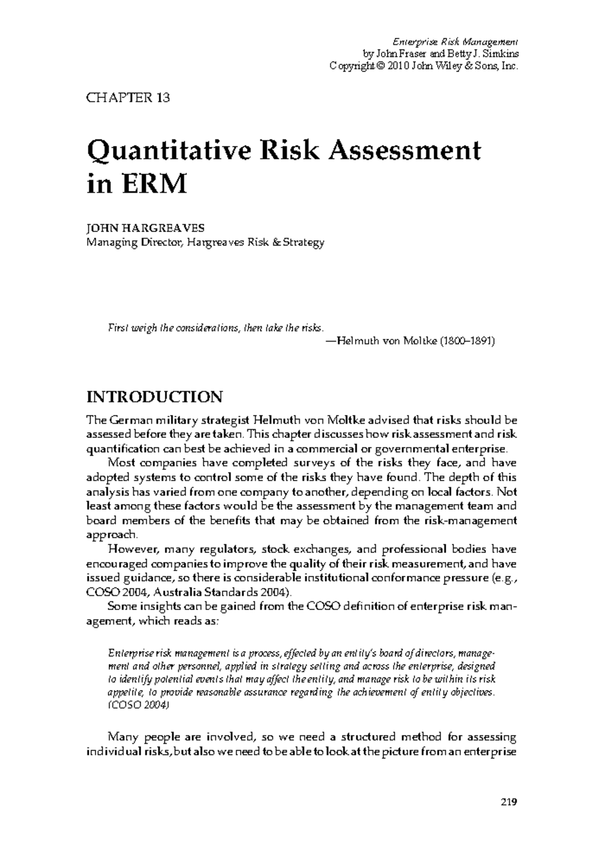 Quantitative Risk Assessment in ERM: Chapter 13 Insights and Techniques ...