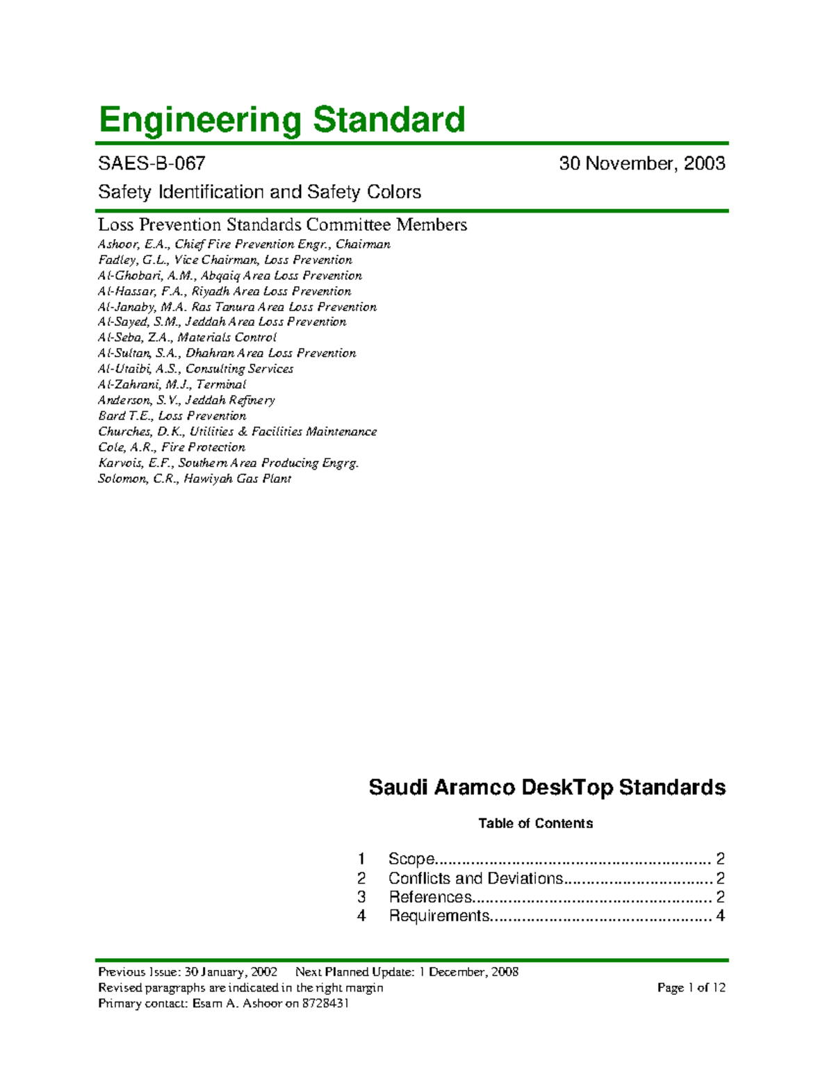 SAES B 067: Safety Identification & Colors Standards (Nov 2003) - Studocu