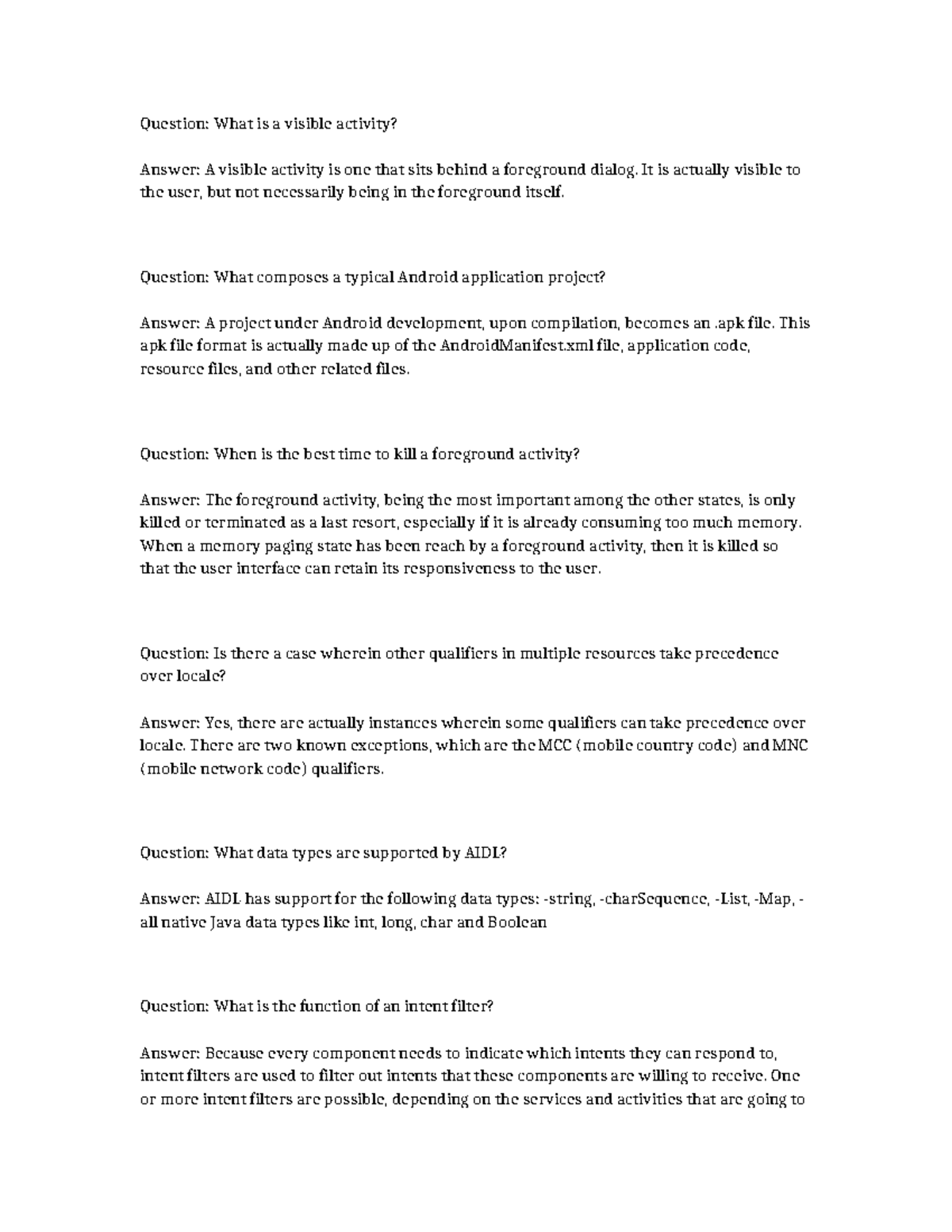 Android Development Notes: Key Concepts and Definitions - Studocu
