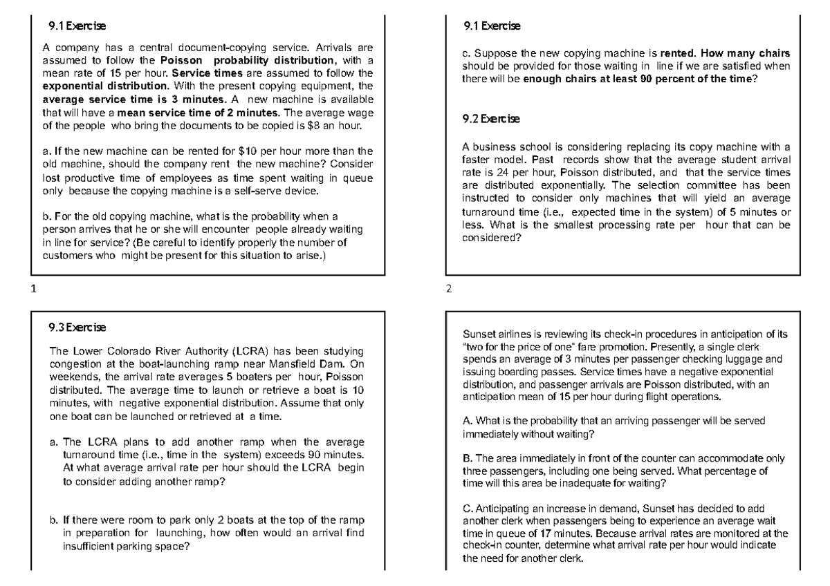 Queuing Theory Extra Practice Exercises for STAT101 - Studocu
