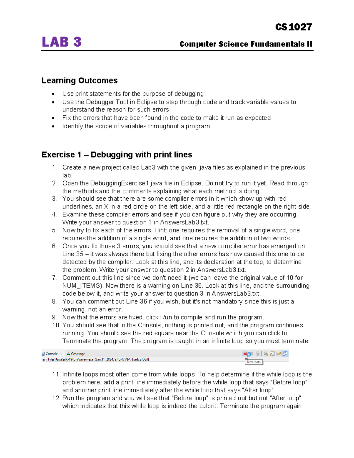 CS1027 LAB 3 Debugging and Variable Scope in Java - Studocu