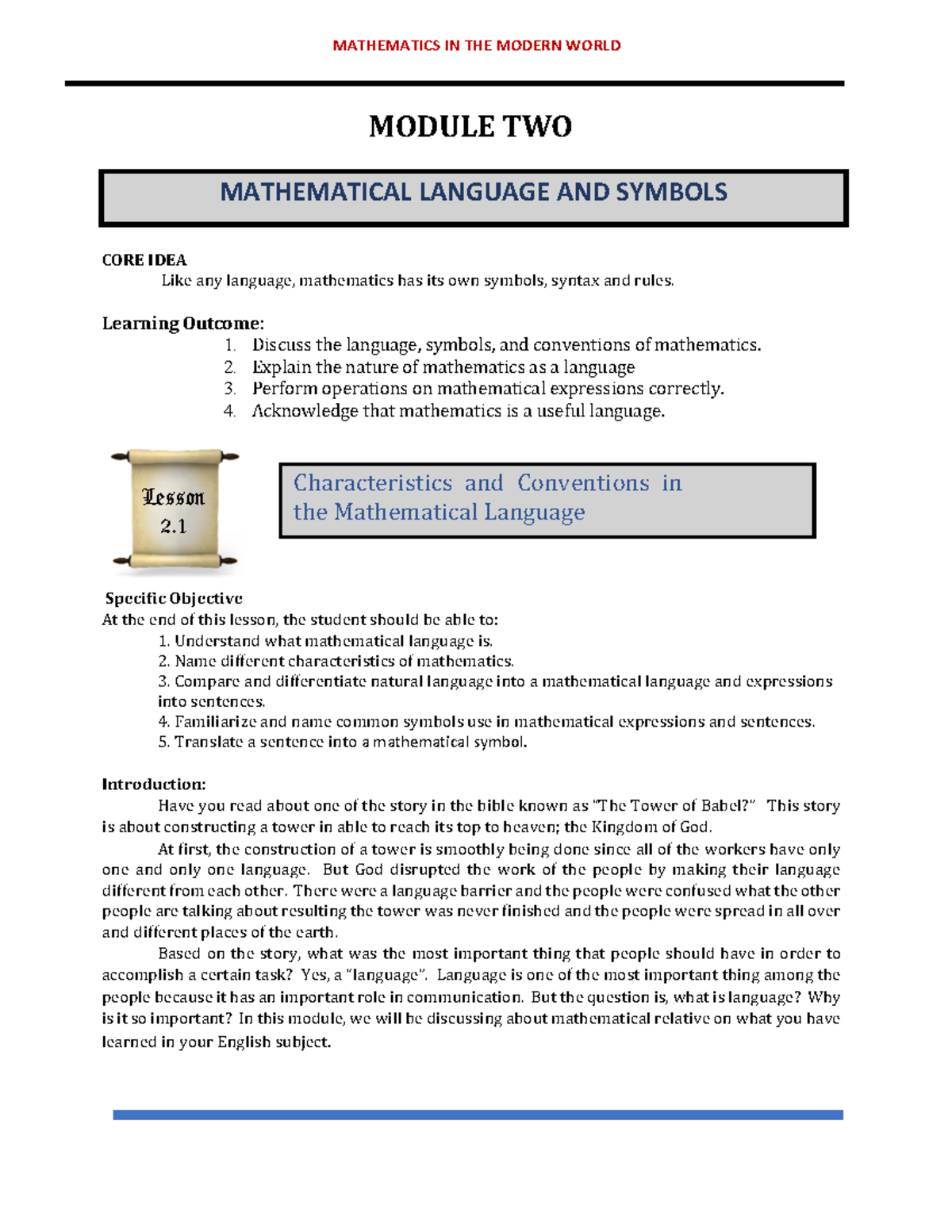 WEEK3A - Lecture on Mathematical Language and Symbols - Studocu