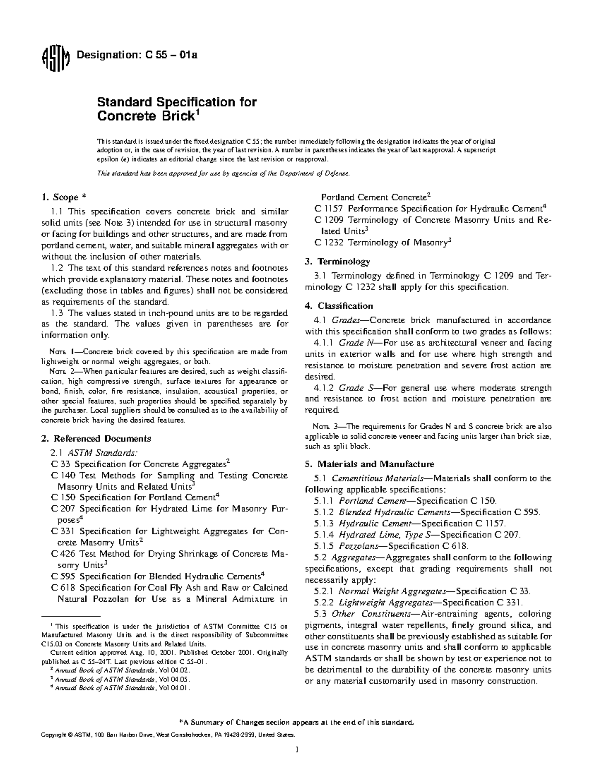 C 55 01a - Standard Specification for Concrete Brick - Studocu