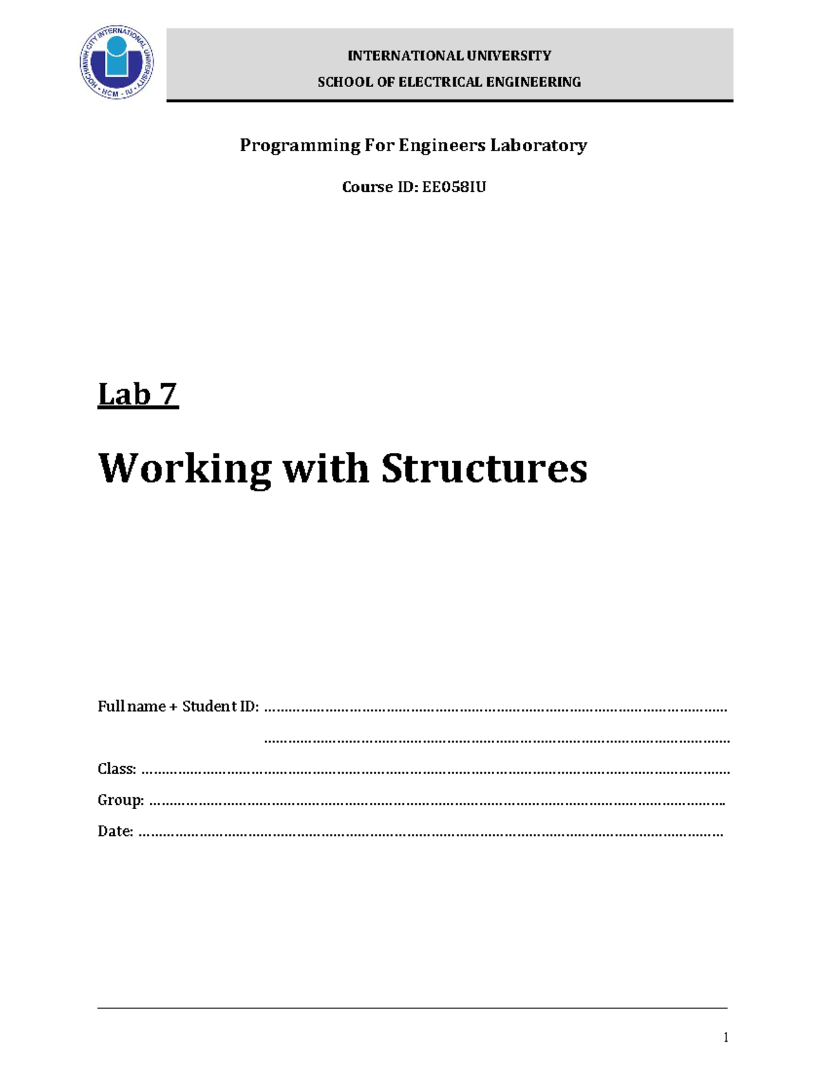 EE058IU Lab 7: Working with Structures in C Programming - Studocu