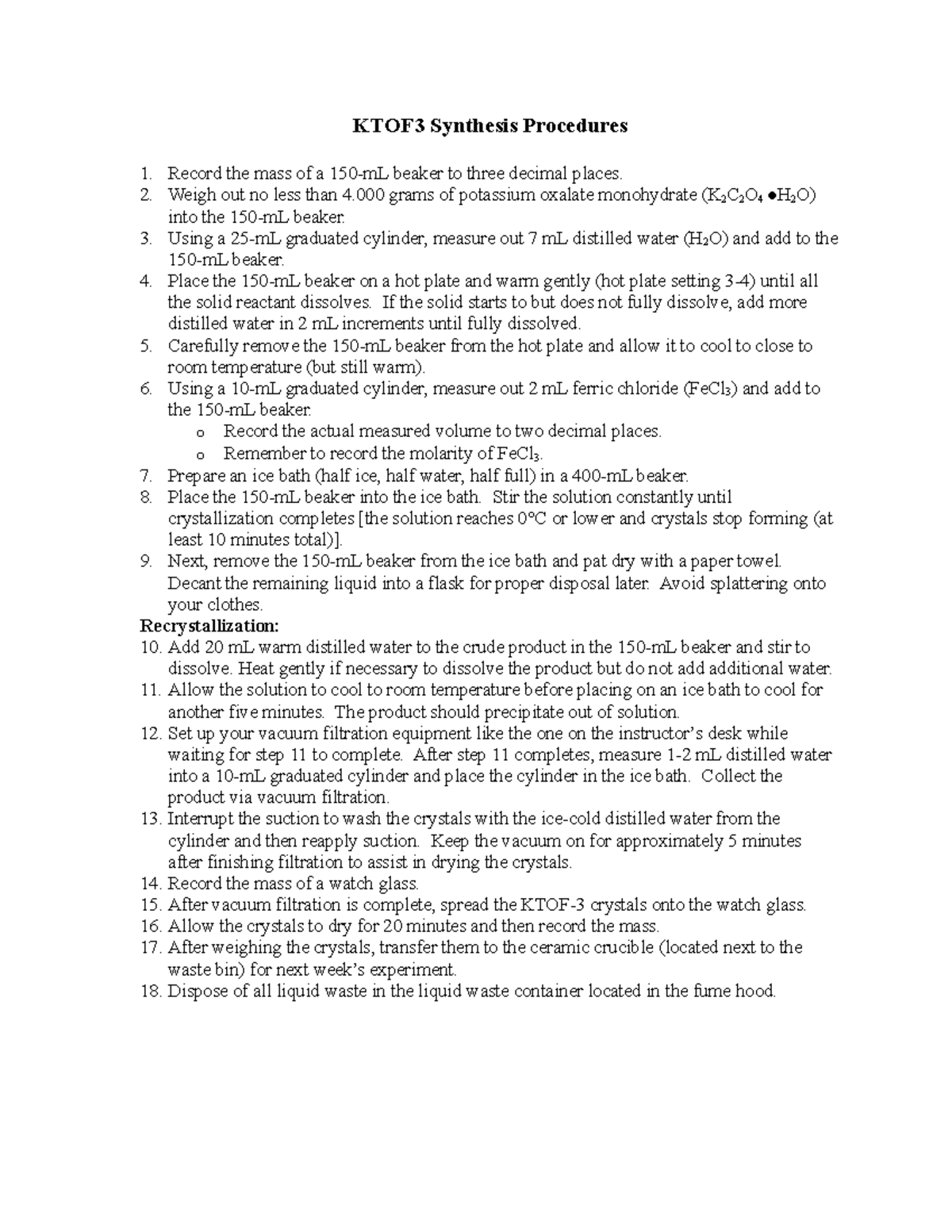 KTOF3 Synthesis Procedures: Step-by-Step Data Collection Guide - Studocu