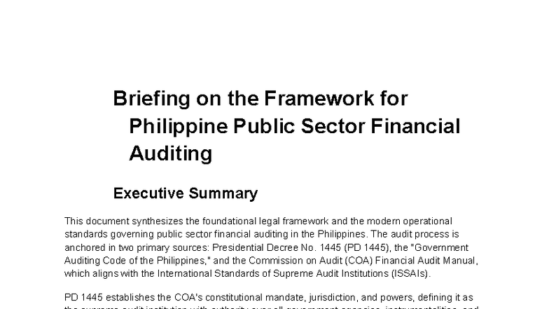 COA - Framework for Philippine Public Sector Financial Auditing - Studocu