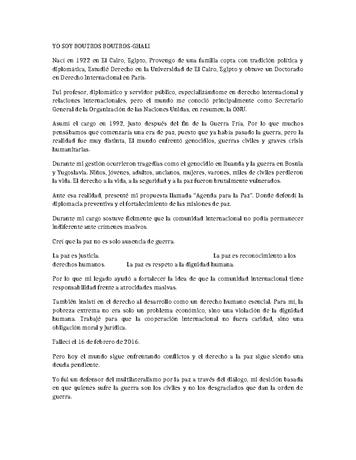 Boutros Boutros Ghali: Legado y Desafíos en la ONU - Studocu