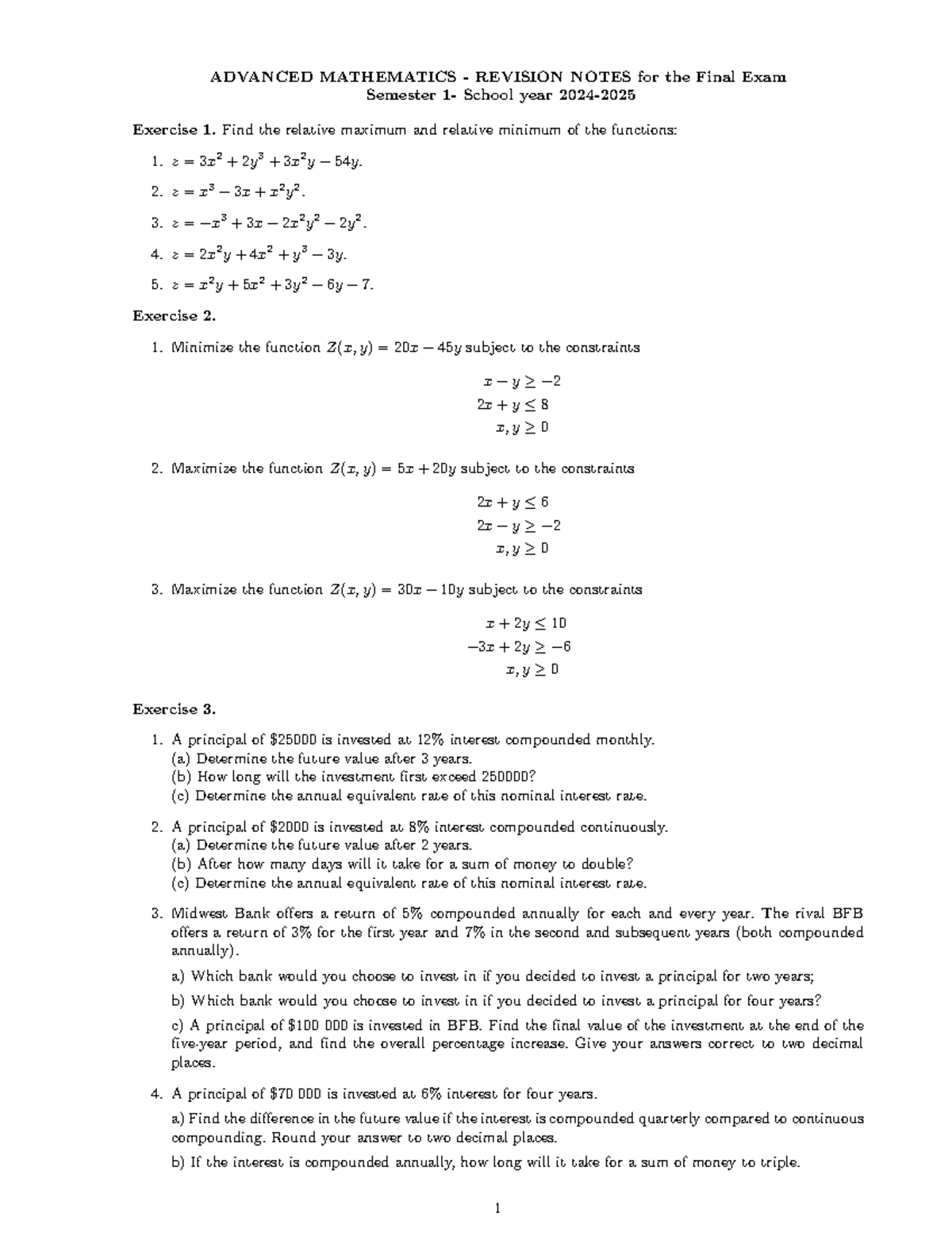 ADVANCED MATHEMATICS REVISION NOTES for Final Exam (ISE) - Studocu