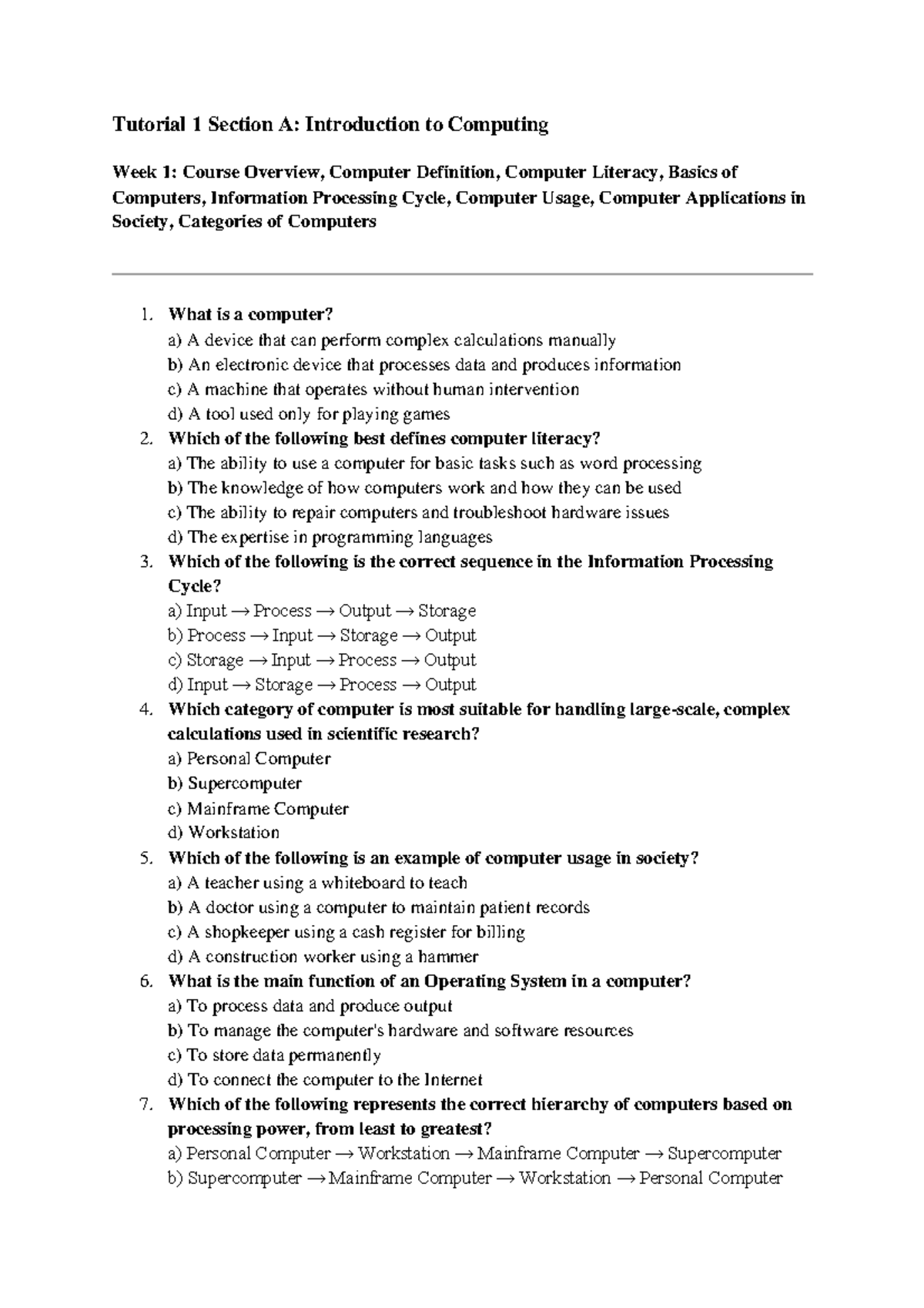 CSI 161 Tutorial 1: Intro to Computing Study Guide and Q&A - Studocu