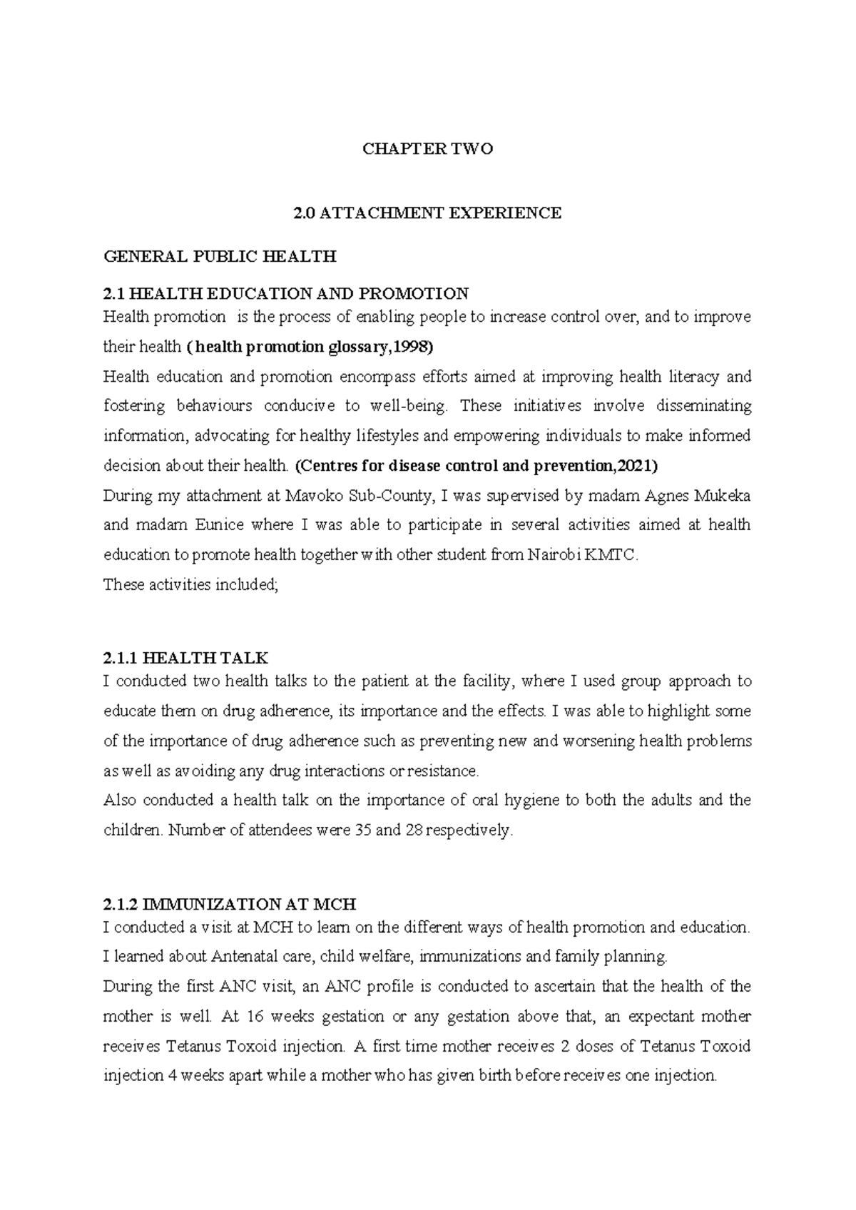 Public Health Experience: Health Education & Promotion Insights - Studocu