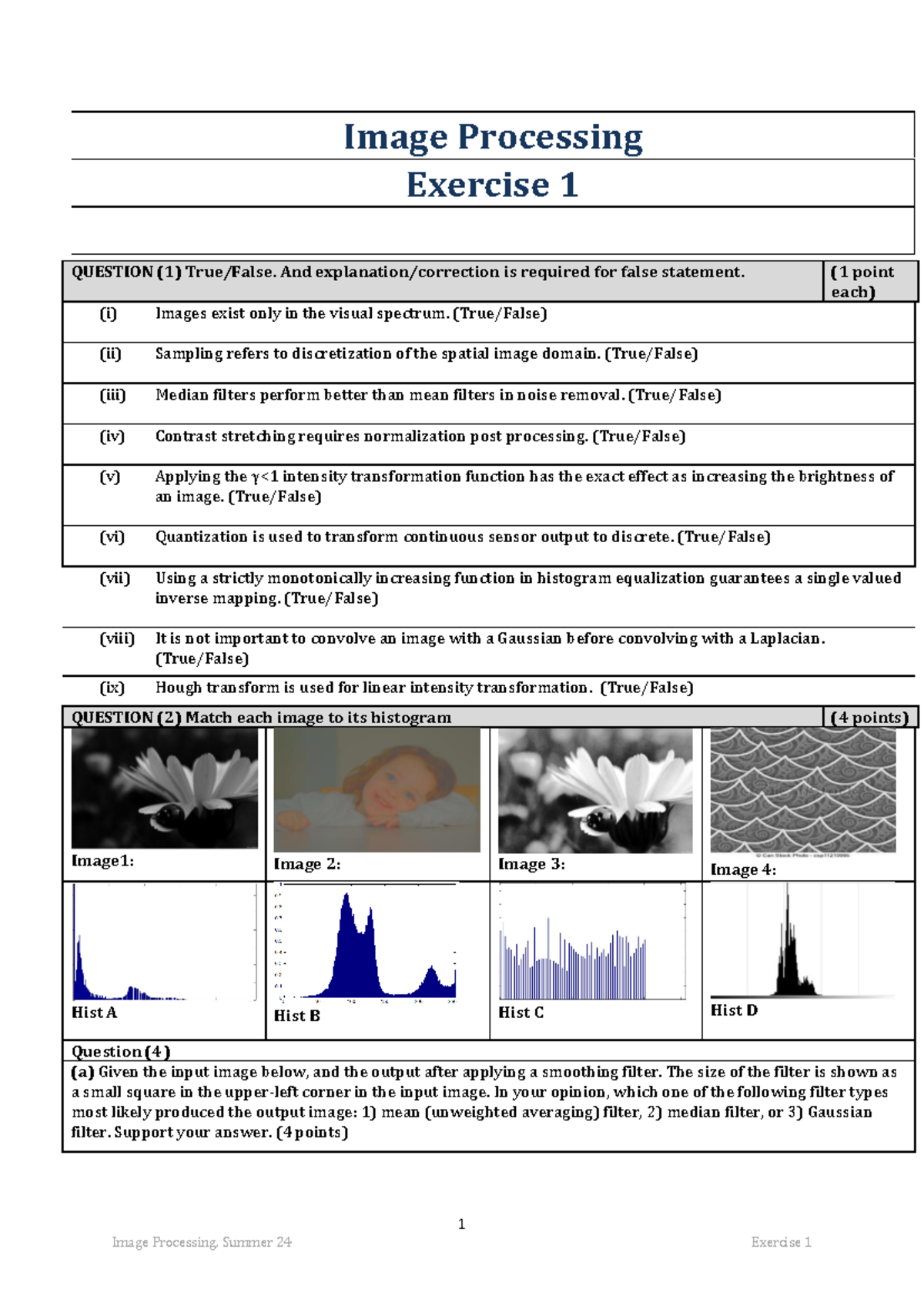 Image Processing Summer 24: Exercise 1 Sample Questions & Answers - Studocu