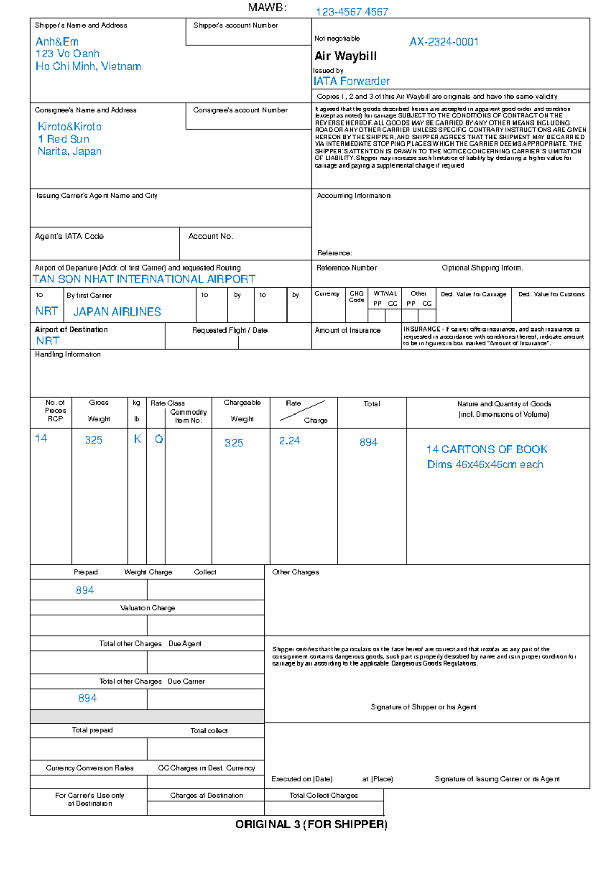 HAWB 01 Form - Air Waybill Details for Shipment to Japan - Studocu