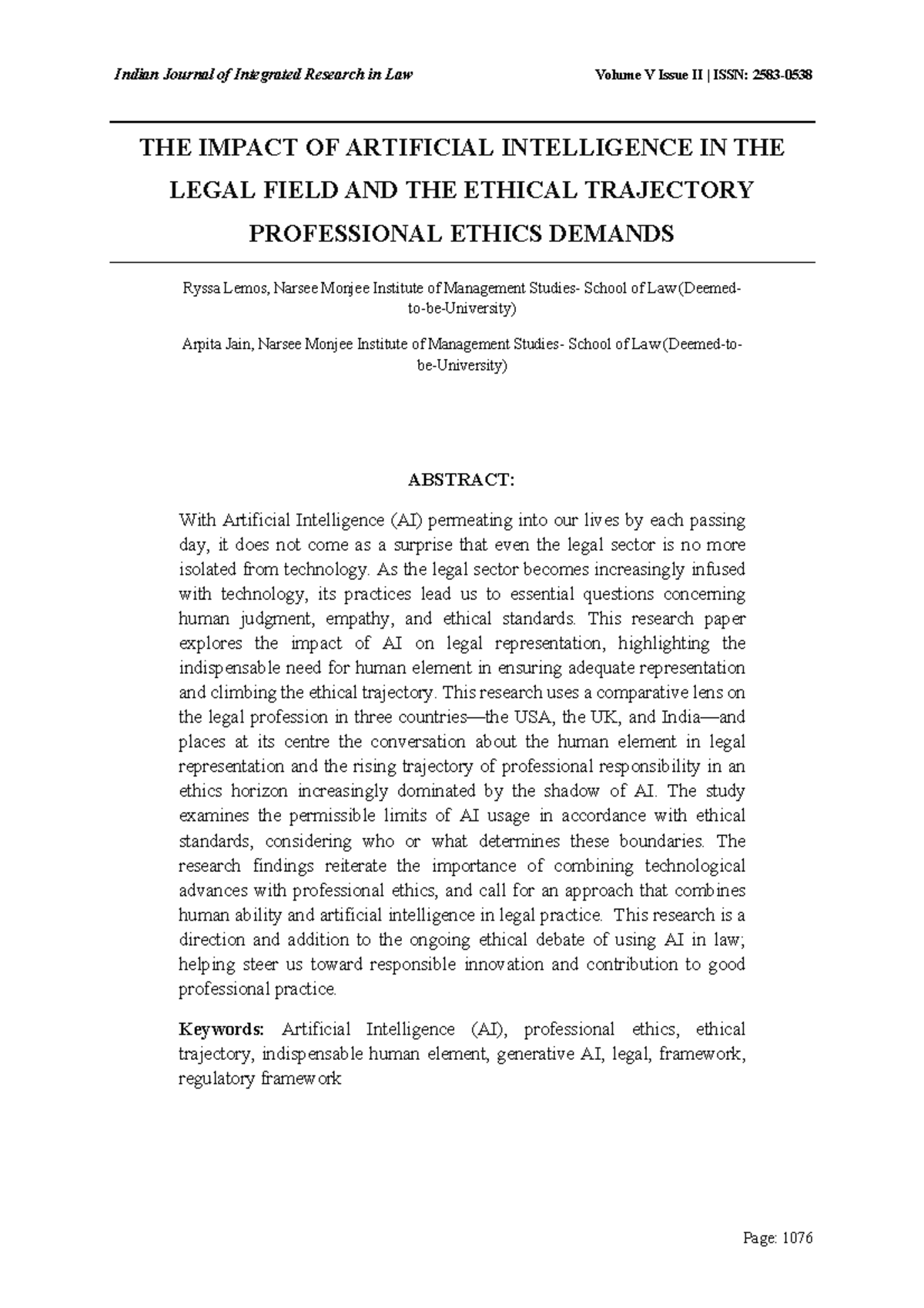 The Impact of AI on Legal Practice and Professional Ethics (Law 101 ...
