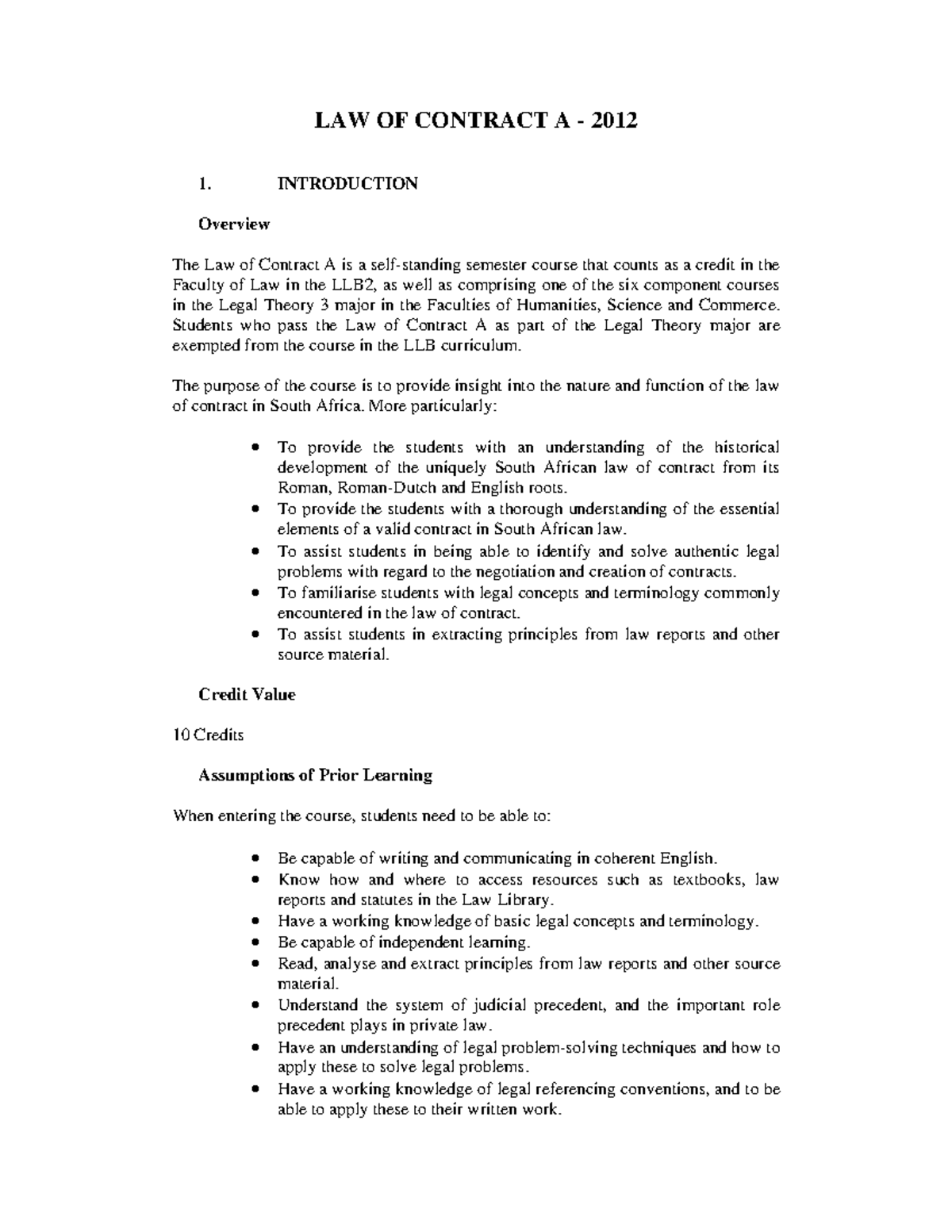 LAW OF CONTRACT A: Course Overview and Key Concepts - Studocu