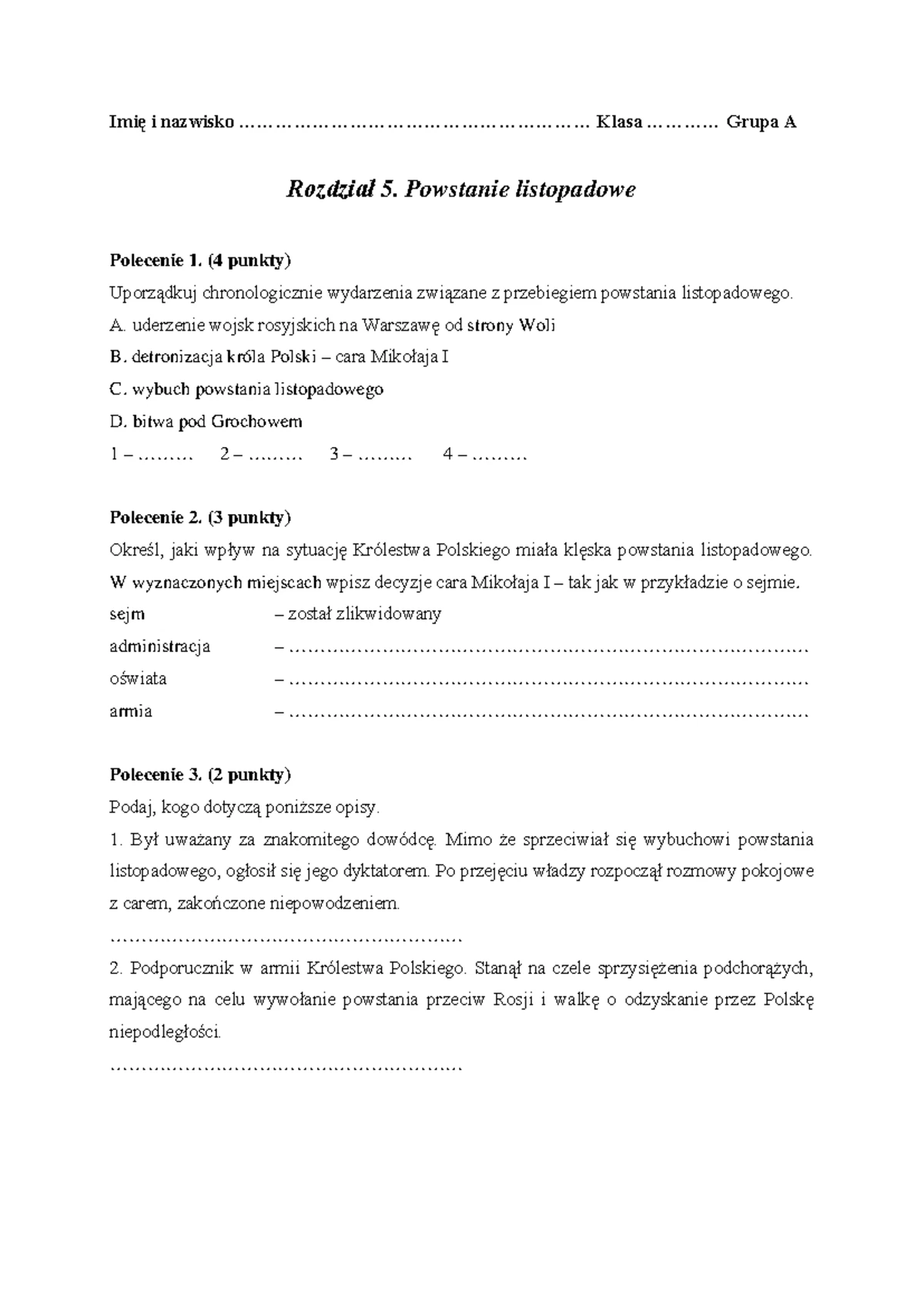 Dział. IV. Gospodarka Europy Test (z widoczną punktacją) - Grupa A