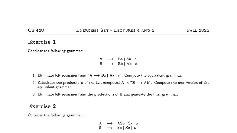 CS 420 Exercises Set for Lectures 4 and 5 - Fall 2025 - Studocu