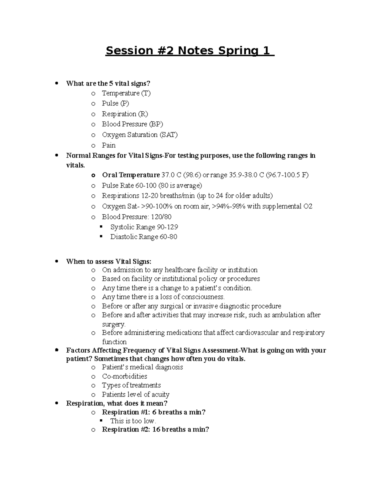 NUR 101: Vital Signs and Health Assessment Techniques Notes - Studocu