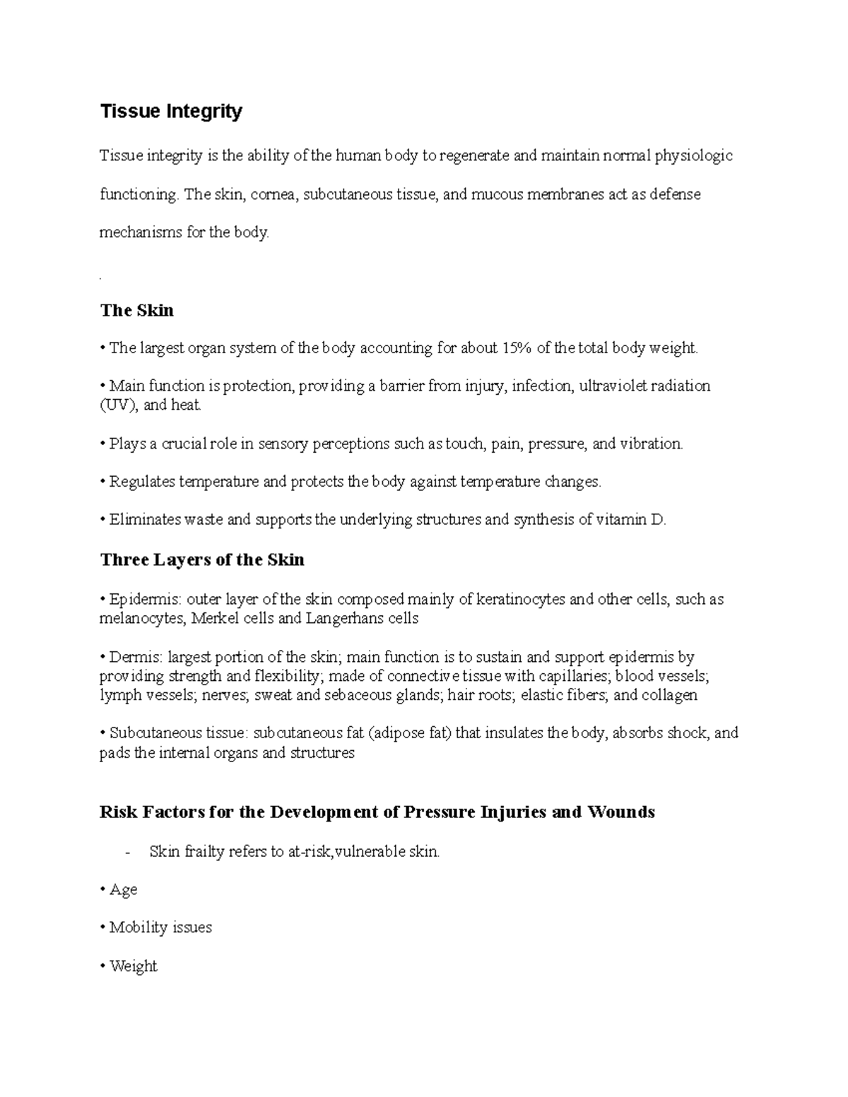 Tissue Integrity: Understanding Pressure Injuries & Wound Care - Studocu