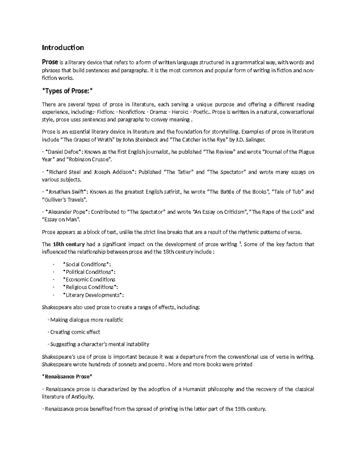 Prose and Francis bacon - Introduction Prose is a literary device that ...