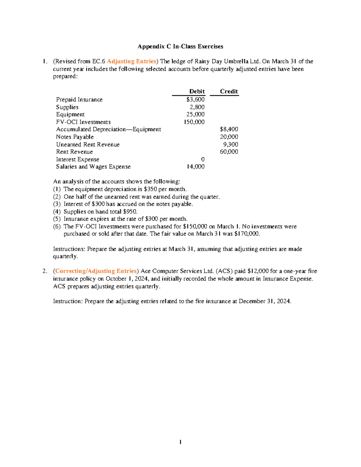 Appendix C In Class Exercises 1 Appendix C In Class Exercises