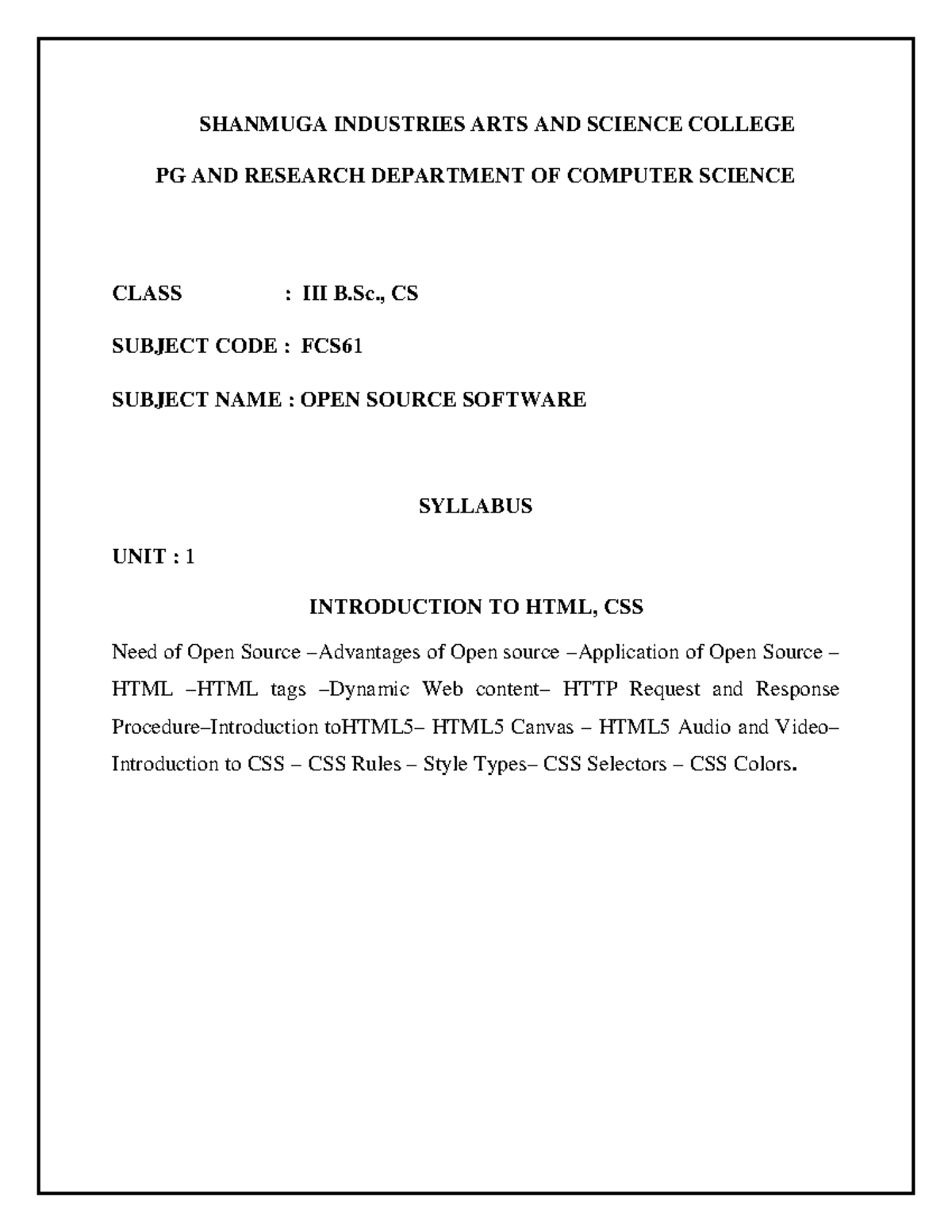 B.Sc. CS FCS61 Unit 1: Introduction to HTML5 & CSS Concepts - Studocu