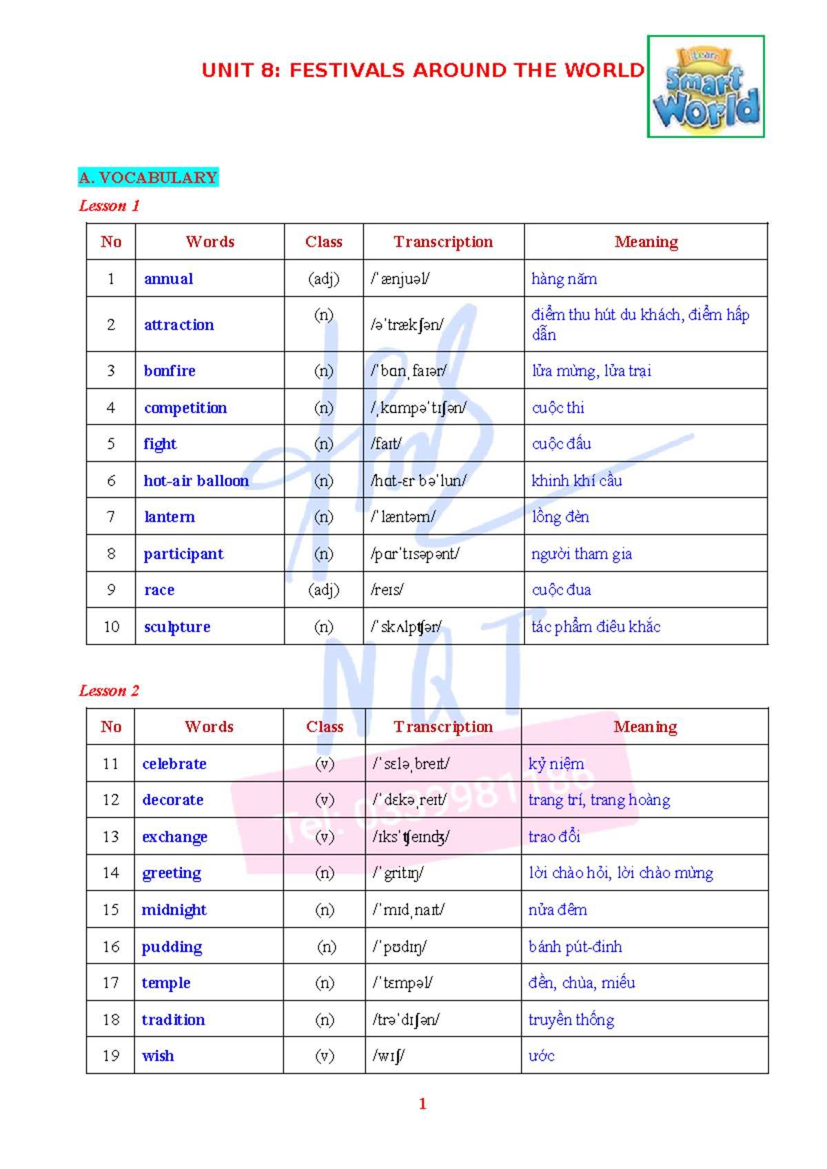 E7.U8: Festivals Around the World - Vocabulary & Grammar Notes - Studocu
