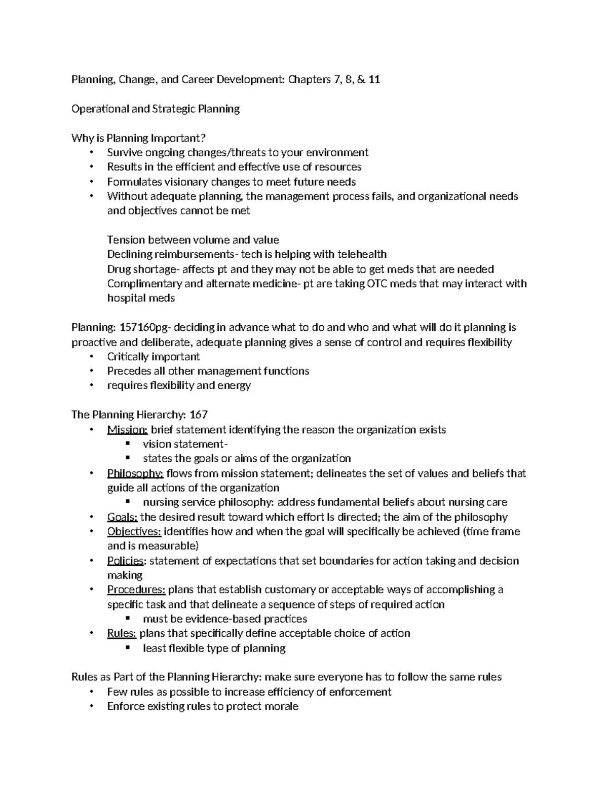 Leadership Exam 2 study guide - Planning, Change, and Career ...