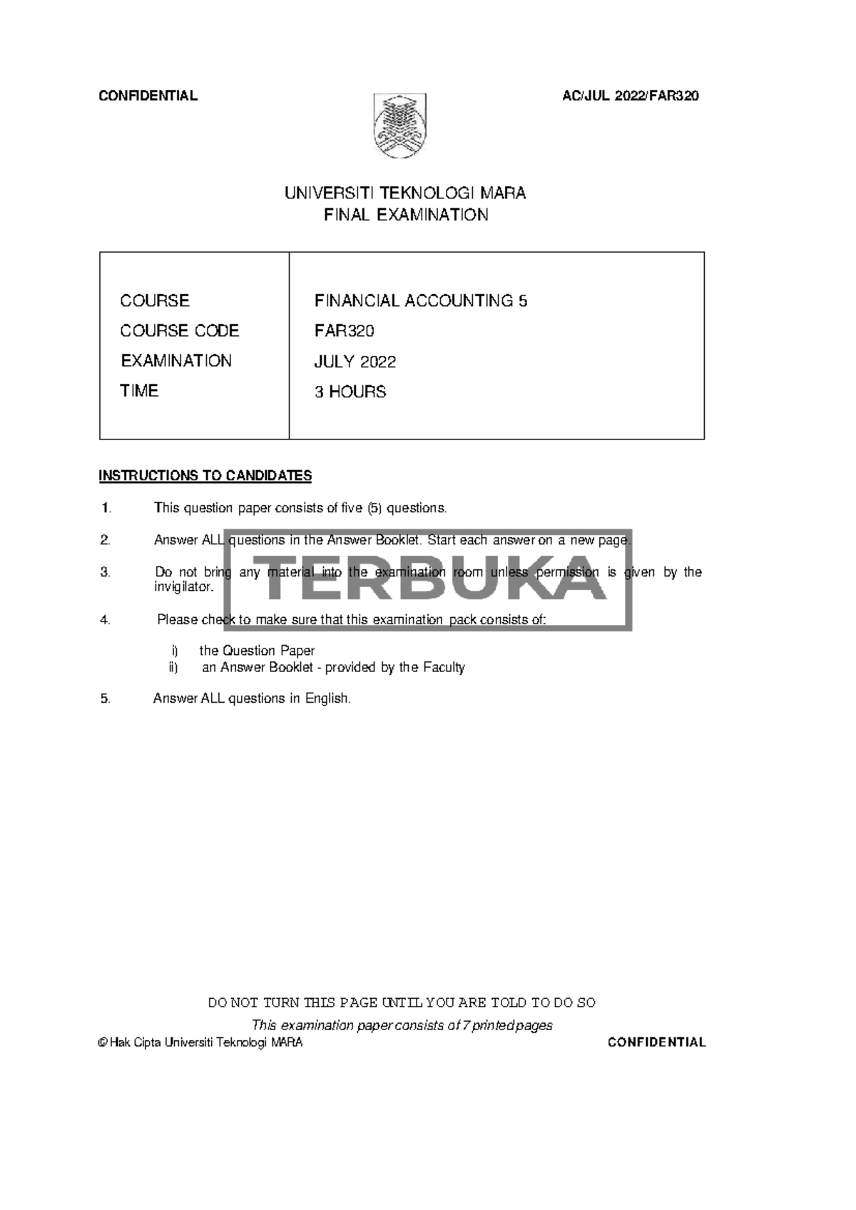 FAR320 JULY2022 - AC110 - UNIVERSITI TEKNOLOGI MARA FINAL EXAMINATION ...