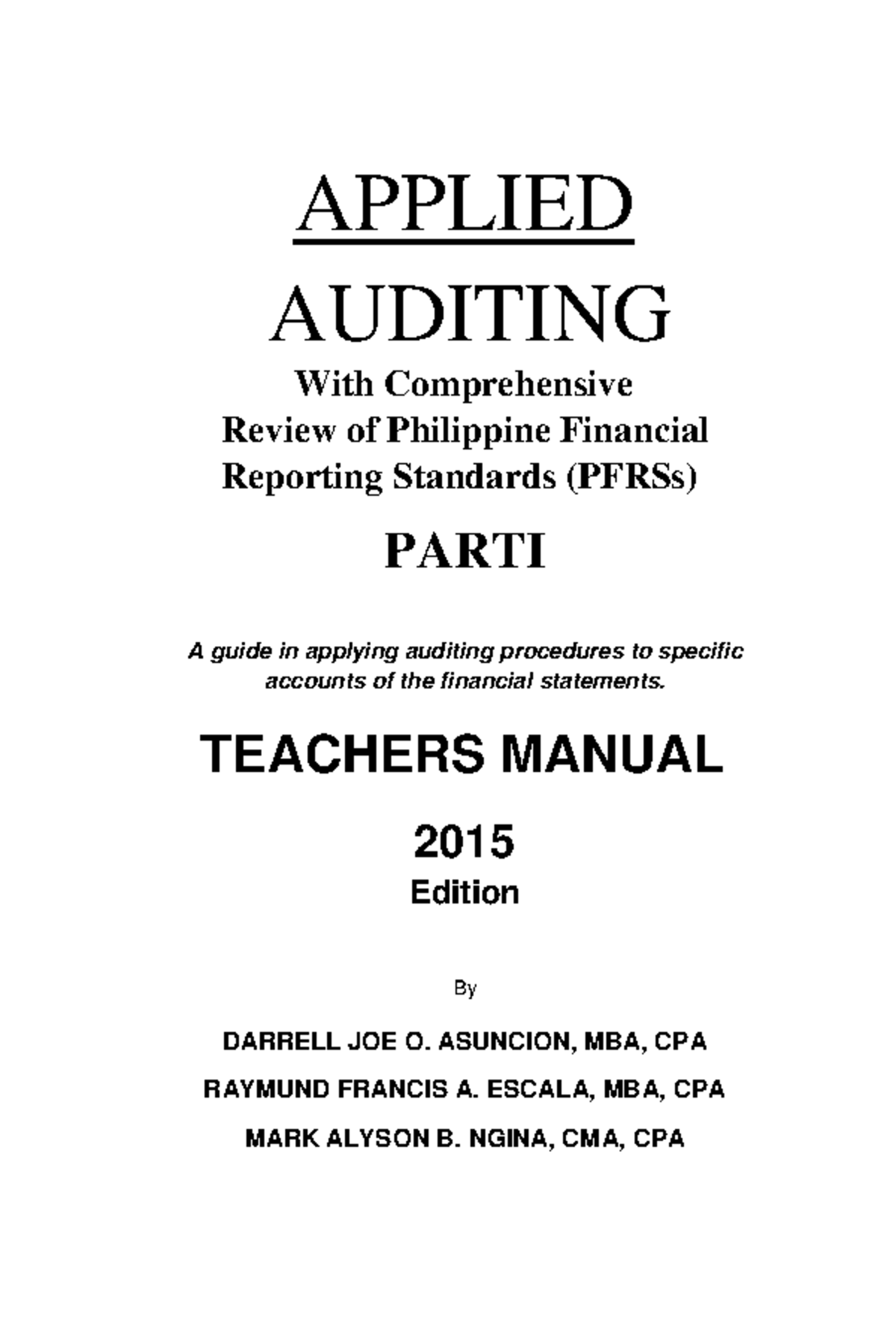 APPLIED AUDITING: Answer Key for PFRS Procedures - Part 1 - Studocu