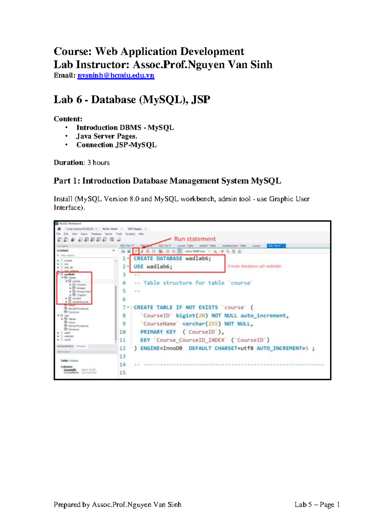 Lab 6- Database(My SQL), JSP - Course: Web Application Development Lab ...