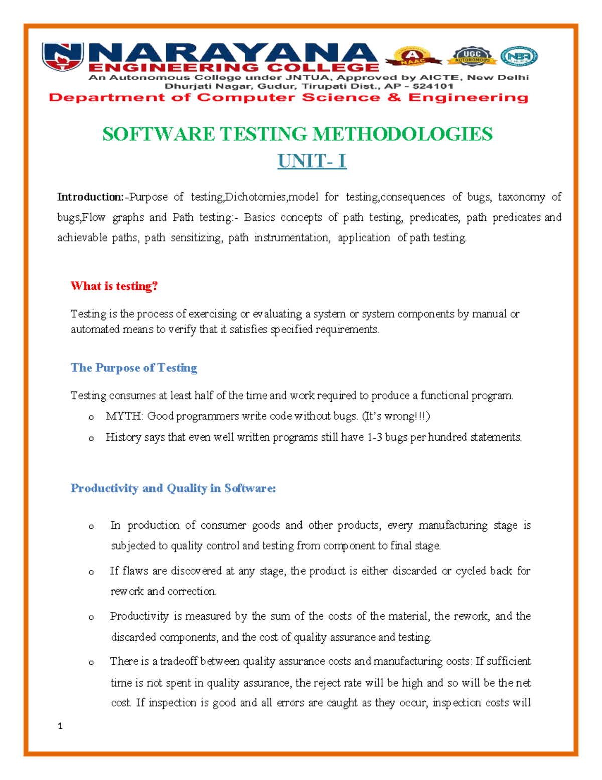 SOFTWARE TESTING METHODOLOGIES I: Concepts, Techniques, and Bugs - Studocu