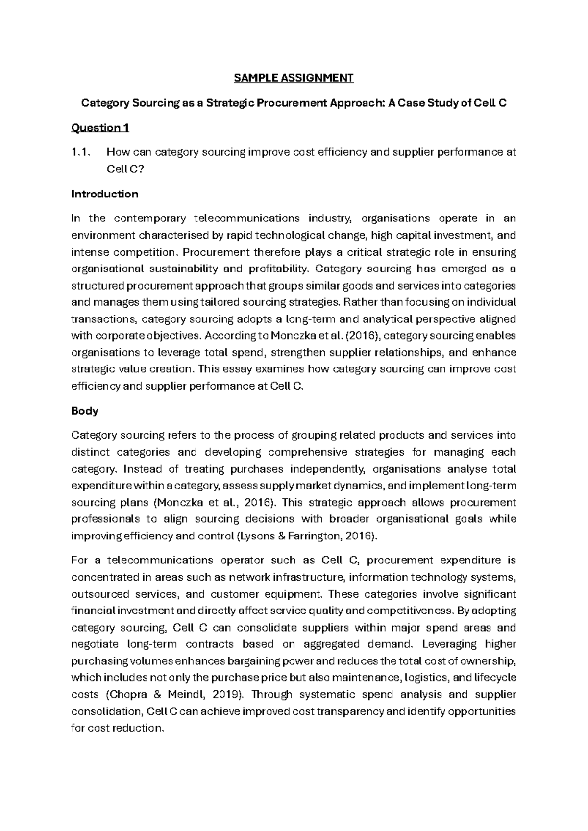 Category Sourcing as a Strategic Procurement Approach: Case Study of ...