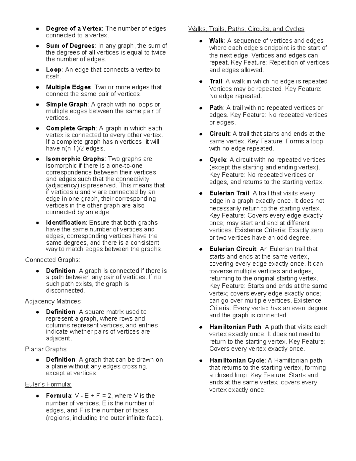 Networks Notes: Graph Theory Concepts and Definitions - Studocu