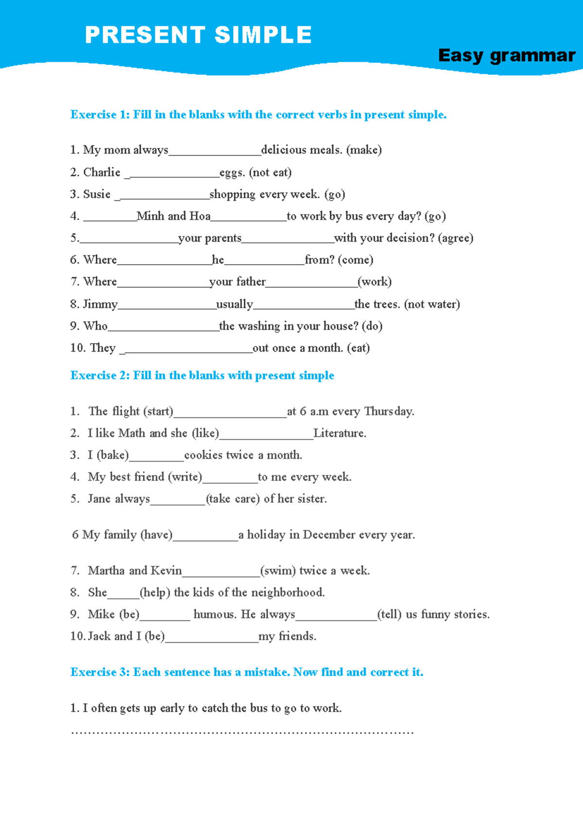 Present Simple - Grammar Worksheet 2: Fill in the Blanks - Studocu