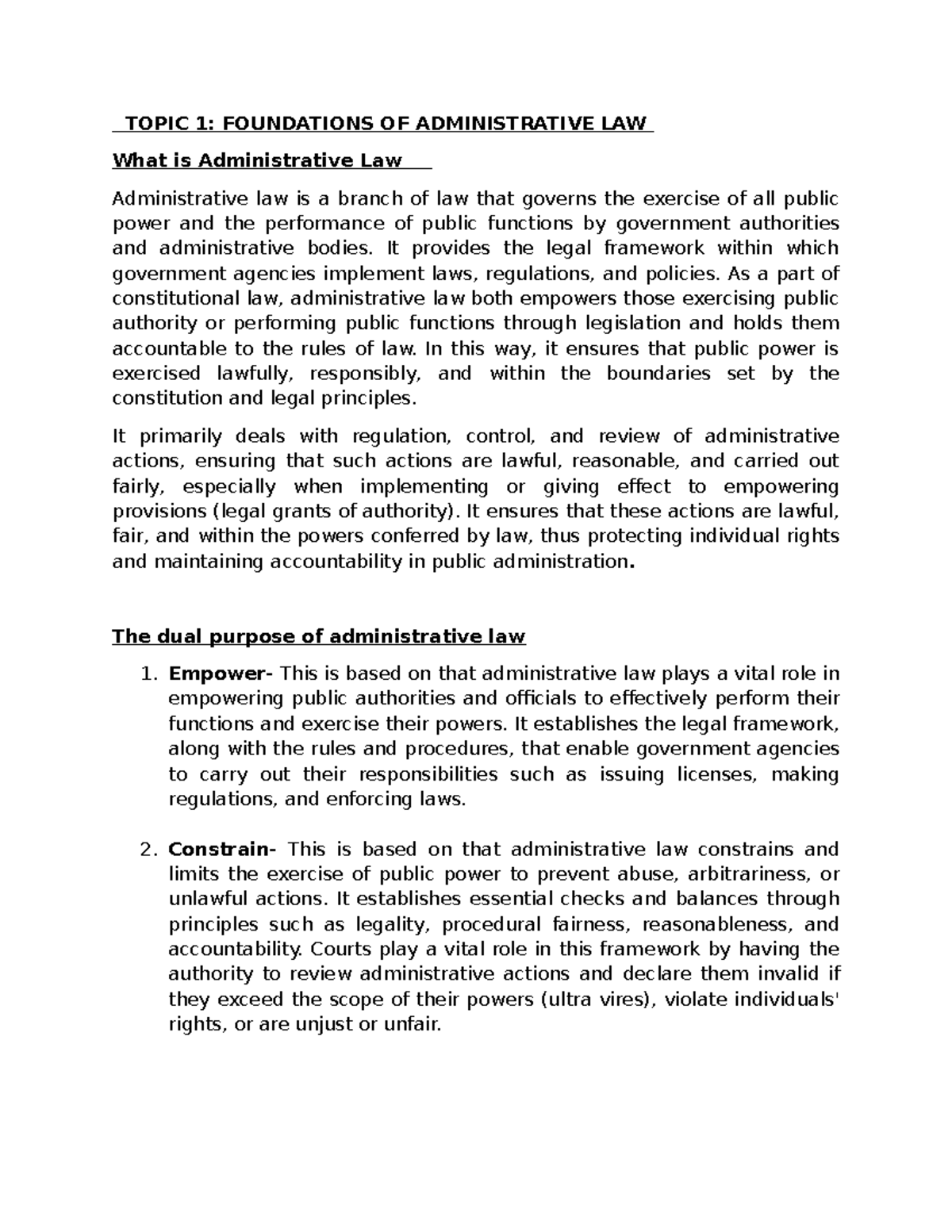 Foundations of Administrative Law (Course Code: ADMIN 101) - Studocu