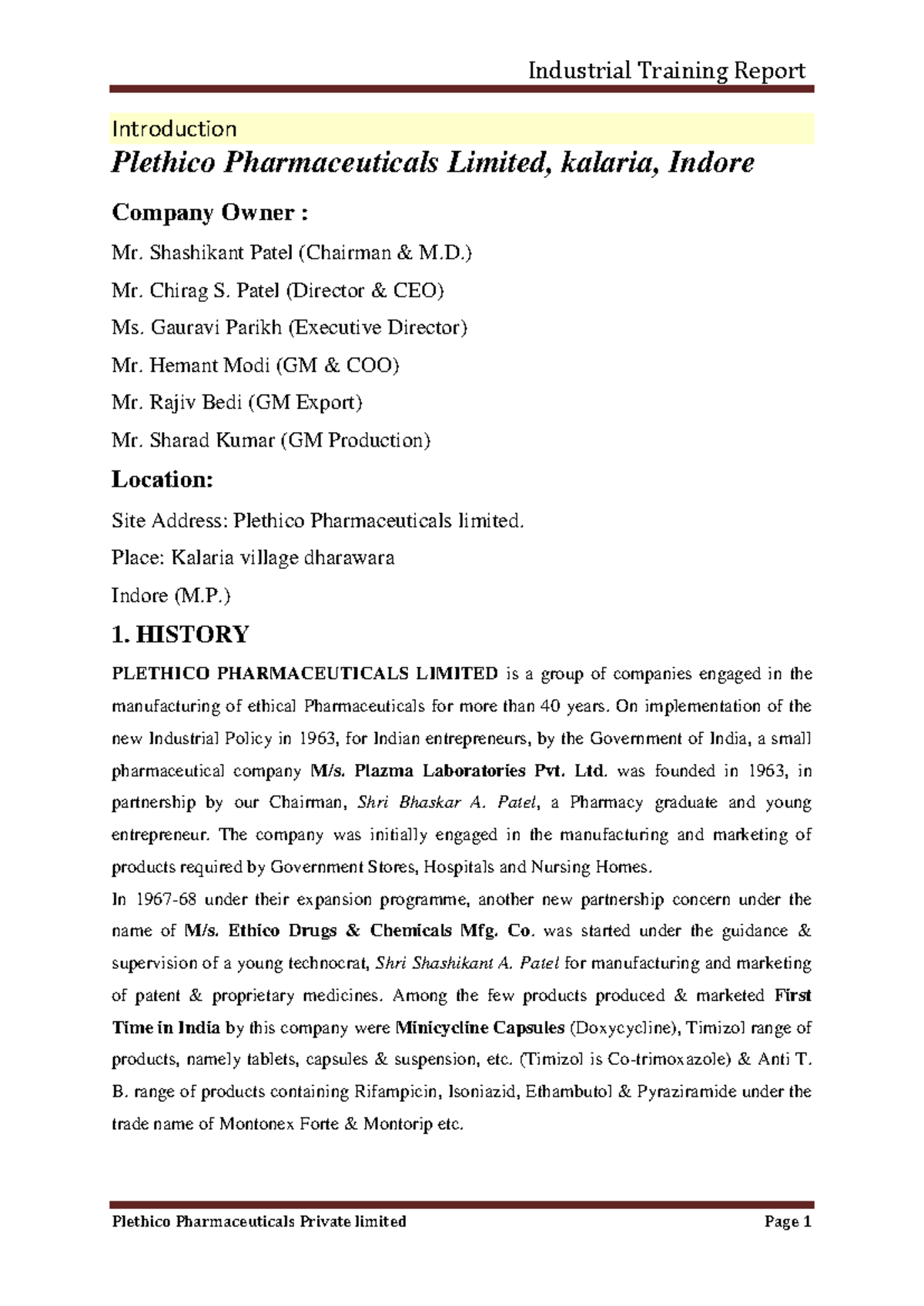 Pdfcoffeecom a-industrial-training-report-pdf-free - Introduction ...