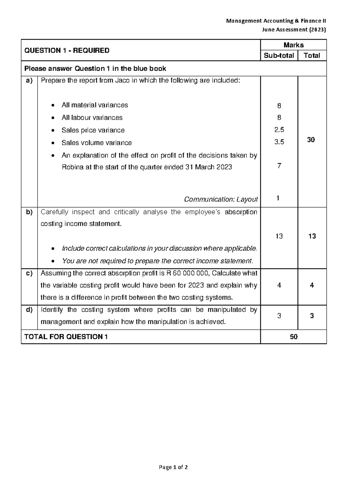 2. Mgt Acct & Fin II June 2023 - Required Final Exam Questions - Studocu