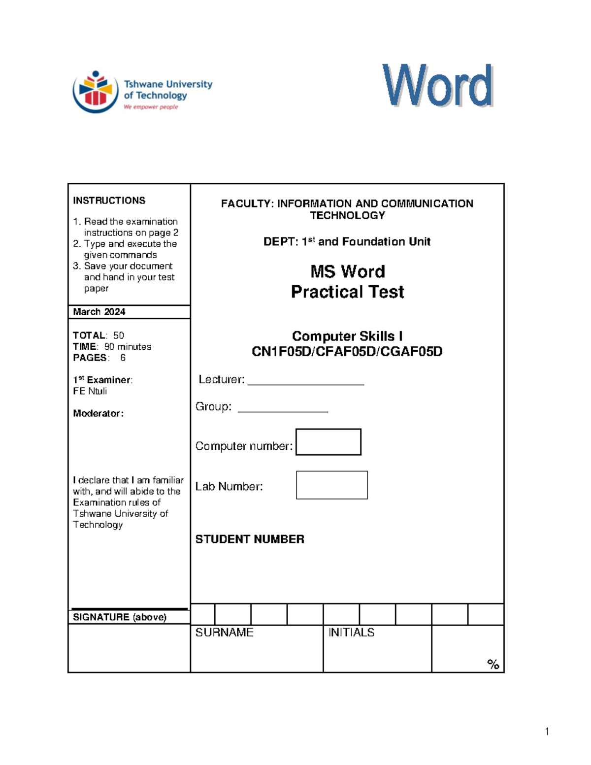 2024 ICT 1st Year MS Word Practical Test Instructions and Guidelines ...